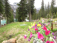 Outside the hotel at Lake Morraine